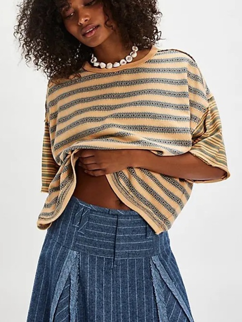 Free People Striped Knit Crop Top in Yellow and Blue